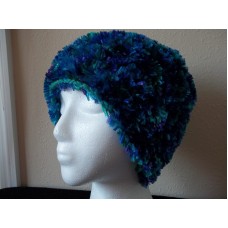 Hand knitted fuzzy & soft beanie/hat  blue  purple  turquoise tones  eb-91461437